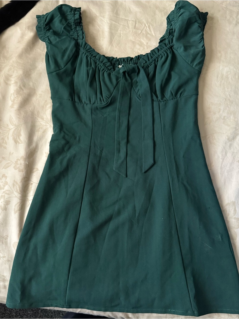 La Hearts Forest Green Ruffle-Trim Mini Dress